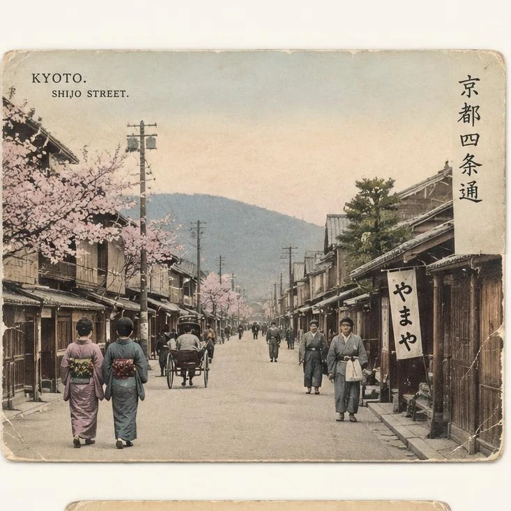 Kyoto, Shijo Street — Hand-Tinted View